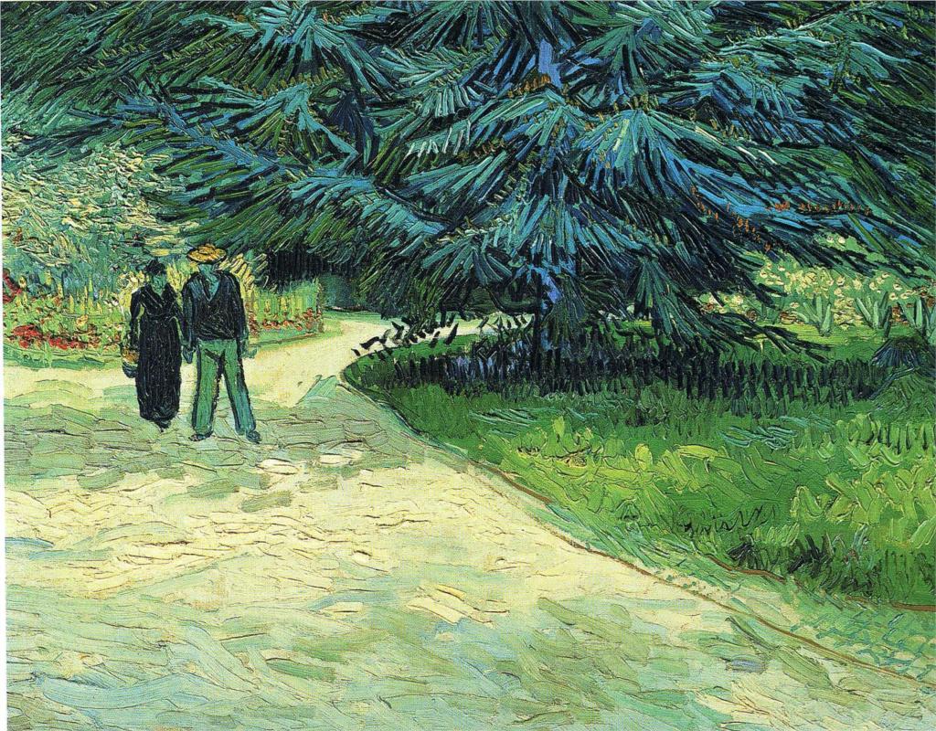 Public Garden with Couple and Blue Fir Tree (The Poet s Garden III) - Van Gogh Painting On Canvas
